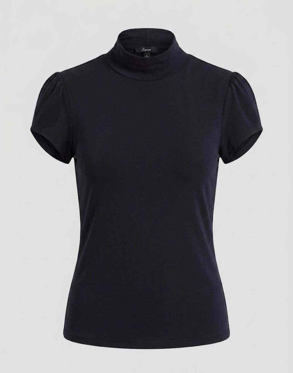 Express Black Mock Neck Short Sleeve Puff Sleeve Top Small
